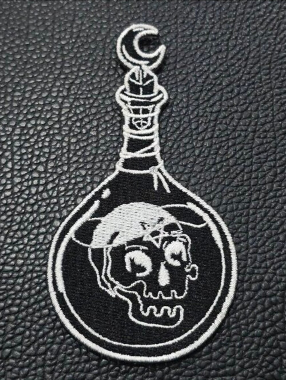 Killstar Potion Patch Black White Skull Flask Embroidered Iron On Goth Sz OS NWT